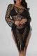 Black Sexy Solid Color Fringed Trim Hollow Out Patchwork Swimwears Cover Up