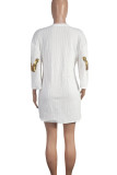 White Casual Letters Sequins Patchwork O Neck T-Shirts