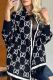 Black Casual Letters Fringed Trim Patchwork Cardigan Collar Outerwear