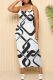 White Black Casual Geometric Print Patchwork Spaghetti Strap Sling Dresses