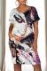 Purple Casual Print Pocket Patchwork O Neck Straight Dresses