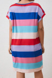 Green Yellow Casual Colorblock Pocket Patchwork O Neck Straight Plus Size Dresses