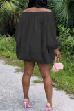 Green Casual Solid Color Backless Off Shoulder Long Sleeve Dresses