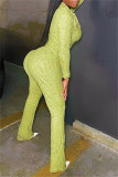 Green Casual Solid Color Buttons Turndown Collar Long Sleeve Two Pieces