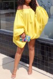 Green Casual Solid Color Backless Off Shoulder Long Sleeve Dresses