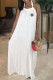 White Sexy Letter Print Lace Up Backless Halter Sleeveless Dresses