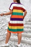 Green Yellow Casual Colorblock Pocket Patchwork O Neck Straight Plus Size Dresses
