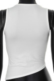 White Sexy Solid Color Patchwork Zipper O Neck Tops