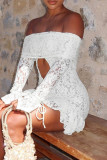 White Sexy Solid Color Hollow Out Patchwork Backless Strap Design Off Shoulder Wrapped Skirt Dresses