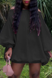 Green Casual Solid Color Backless Off Shoulder Long Sleeve Dresses