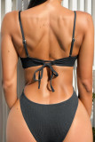 Black Sportswear Leopard Print Hollow Out Patchwork Strap Design Swimwears(With Paddings)