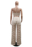 Red Sexy Casual Solid Color Hollow Out Backless Spaghetti Strap Sleeveless Two Pieces