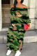 Ink Green Casual Geometric Print Camouflage Print Slit Off Shoulder Printed Dresses