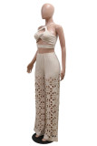 Red Sexy Casual Solid Color Hollow Out Backless Spaghetti Strap Sleeveless Two Pieces