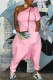 Pink Casual Solid Color Pocket Backless Oblique Collar Fitted Jumpsuits