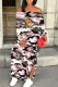 Pink Casual Geometric Print Camouflage Print Slit Off Shoulder Printed Dresses