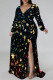 Blue Black Sexy Floral Print The stars Lace Up Contrast V Neck Printed Plus Size Dresses