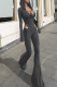 Dark Gray Casual Solid Color Hollow Out Patchwork Backless Hooded Regular Jumpsuits
