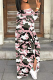 Ink Green Casual Geometric Print Camouflage Print Slit Off Shoulder Printed Dresses
