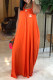 Orange Sexy Letter Print Lace Up Backless Halter Sleeveless Dresses