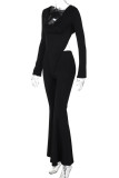 Brownness Casual Solid Color Hollow Out Patchwork Backless Hooded Regular Jumpsuits