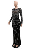 Blue Sexy Patchwork Hot Drilling See-Through O Neck Evening Dresses