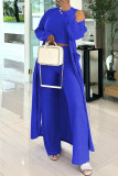 Blue Casual Solid Color Basic O Neck Long Sleeve Two Pieces