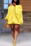 Green Casual Solid Color Backless Off Shoulder Long Sleeve Dresses