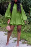 Green Casual Solid Color Backless Off Shoulder Long Sleeve Dresses