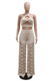 Red Sexy Casual Solid Color Hollow Out Backless Spaghetti Strap Sleeveless Two Pieces