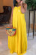 Yellow Sexy Letter Print Lace Up Backless Halter Sleeveless Dresses