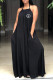 Black Sexy Letter Print Lace Up Backless Halter Sleeveless Dresses