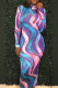 Purple Elegant Print Patchwork Half A Turtleneck Wrapped Skirt Dresses