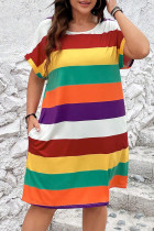 Green Yellow Casual Colorblock Pocket Patchwork O Neck Straight Plus Size Dresses