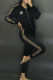 Black Casual Letters Pocket Patchwork Zipper Zipper Collar Long Sleeve Two Pieces