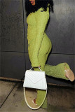 Green Casual Solid Color Buttons Turndown Collar Long Sleeve Two Pieces