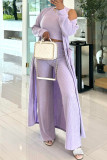 Blue Casual Solid Color Basic O Neck Long Sleeve Two Pieces