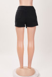 Black Casual Solid Color Pocket Buttons Patchwork Hot Drill Regular Mid Waist Patchwork Bottoms