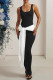 Black Elegant Patchwork Strap Design Contrast U Neck Long Dresses