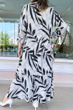 White Casual Print Pocket Buckle Patchwork Turndown Collar Long Sleeve Two Pieces