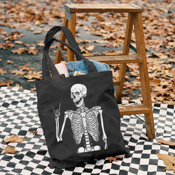 Black HAPPY SKELETON PRINTED BAG