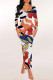 Multicolor Elegant Geometric Print Polka Dot Leaf Print Contrast U Neck One Step Skirt Dresses