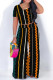 Black Casual Plaid Striped Print Contrast O Neck Short Sleeve Two Pieces