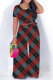 Red Blue Casual Plaid Striped Print Contrast O Neck Short Sleeve Two Pieces