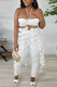 White Sexy Solid Color Fringed Trim Patchwork Backless Halter Sleeveless Two Pieces