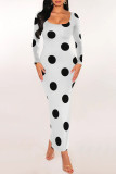 Colour Elegant Geometric Print Polka Dot Leaf Print Contrast U Neck One Step Skirt Dresses