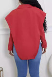 Red Casual Solid Color Buckle Patchwork Turndown Collar Tops