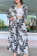 White Casual Print Pocket Buckle Patchwork Turndown Collar Long Sleeve Two Pieces