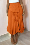 Tangerine Red Elegant Solid Color Patchwork Ruched Loose Mid Waist Speaker Patchwork Bottoms