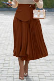 Tangerine Red Elegant Solid Color Patchwork Ruched Loose Mid Waist Speaker Patchwork Bottoms